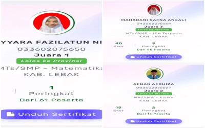 Beberapa Siswa-Siswi Nurul Falah Berhasil Lolos Pada KSM Tingkat Provinsi Banten